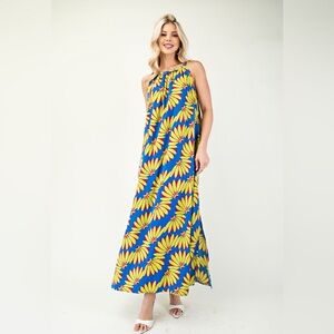 Floral Maxi Dress Printed A-Line Dress with Side Pockets